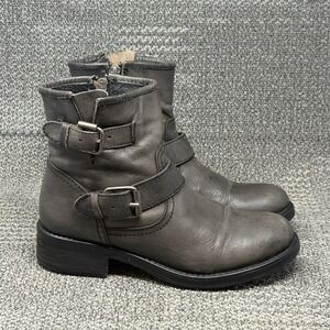 Steve Madden Damiannn Engineer Boots Brown Leather Buckle Zip Womens Size 9